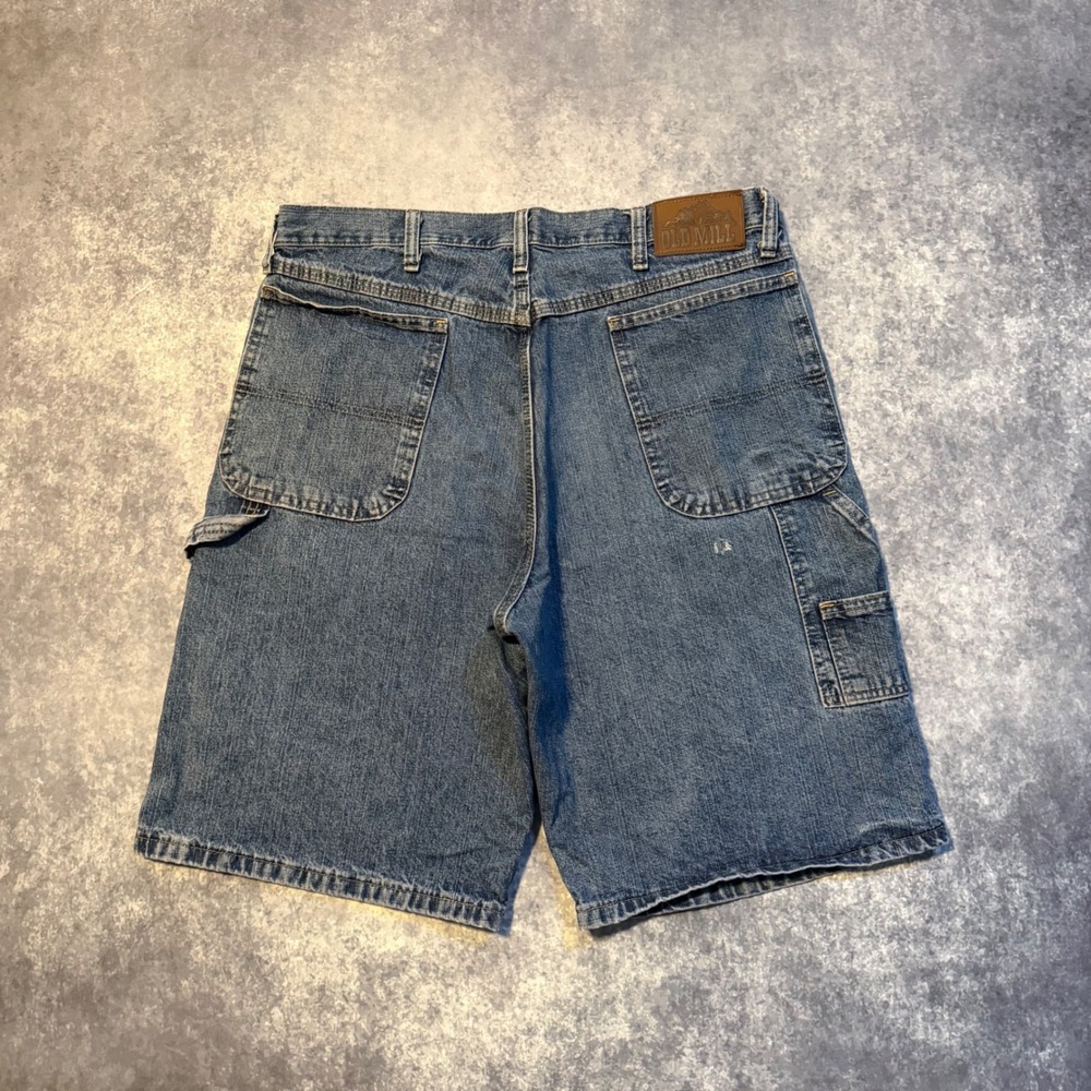 Vintage Old Mill Mens Denim Carpenter Jean Shorts Blue Size 36 Workwear Utility